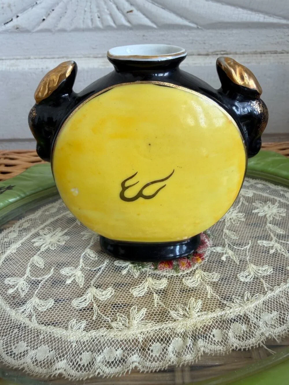 Vintage 40's Japanese Dragonware Yellow Black Small Bottle Vase